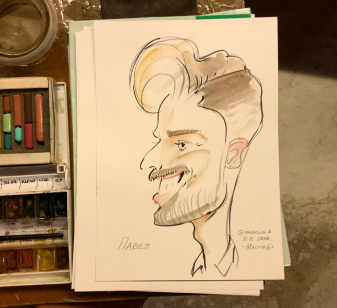 Рисовать в профиль лицо легко, шаржист Михаил Шабалин, шаржист на мероприятие, шаржист Минск